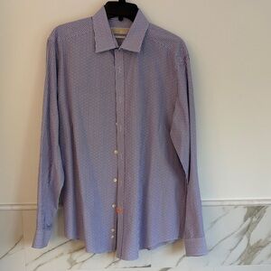 MICHAEL Michael Kors Blue and White Slim Fit Striped Dress Shirt